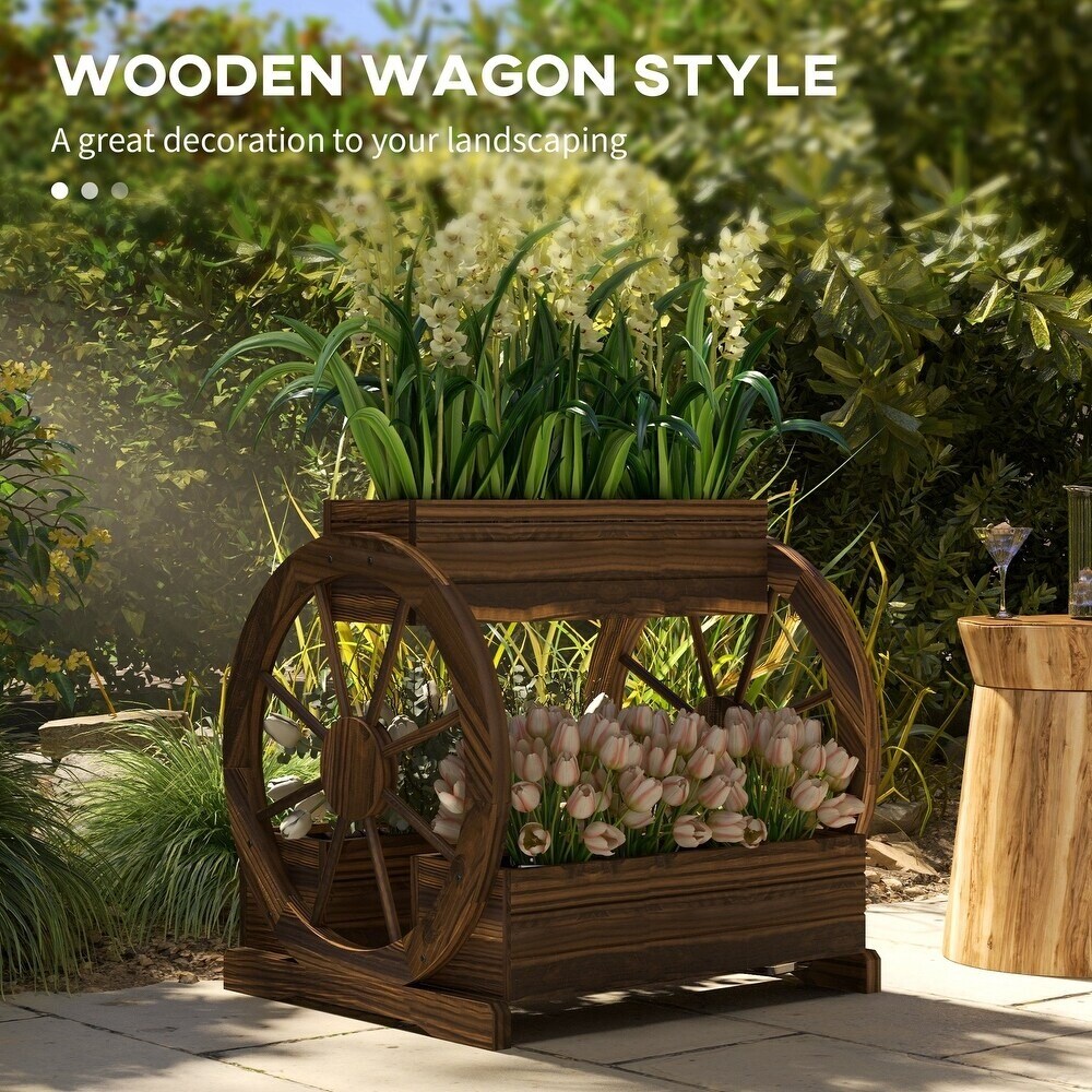 2-Tier Wooden Wagon Planter Bed with Drainage