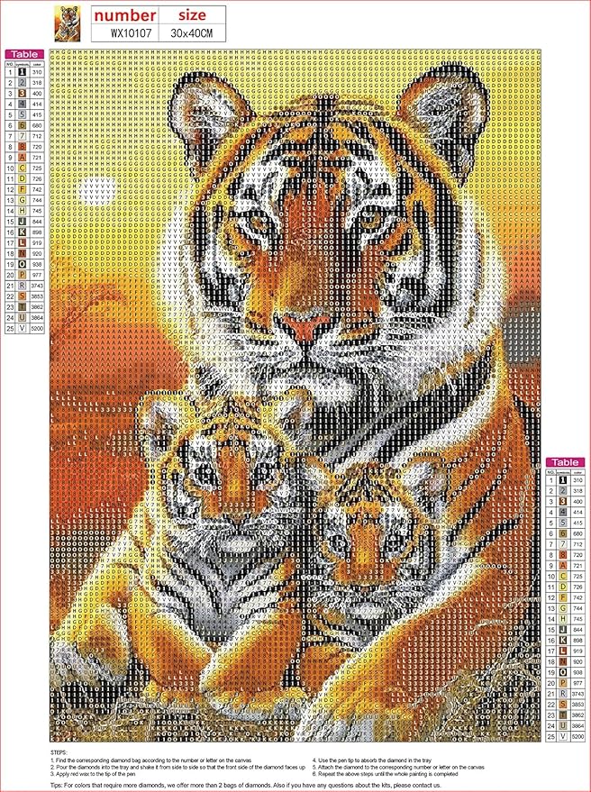 Tiger 5D Diamond Painting Kit for Adults – Full Drill Round Gems DIY Animal Art, Beginner-Friendly 12x16 Inch Wall Décor & Gift