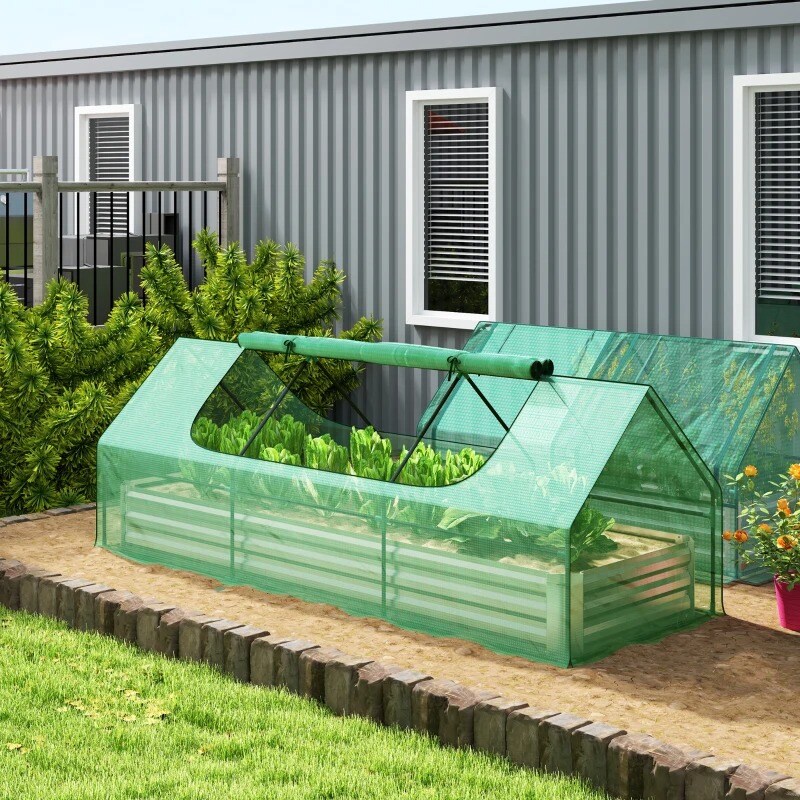 8.6ft Galvanized Raised Garden Bed with Mini Greenhouse Cover
