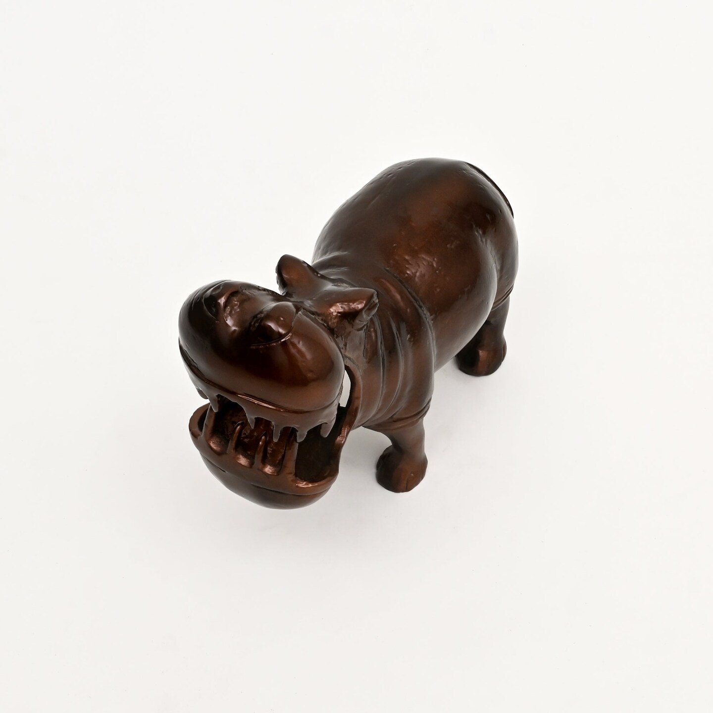 Decorative Happy Hippo Aluminum Figurine with Copper Antique Finish, 14x7x11.5" | Unique Animal Sculpture