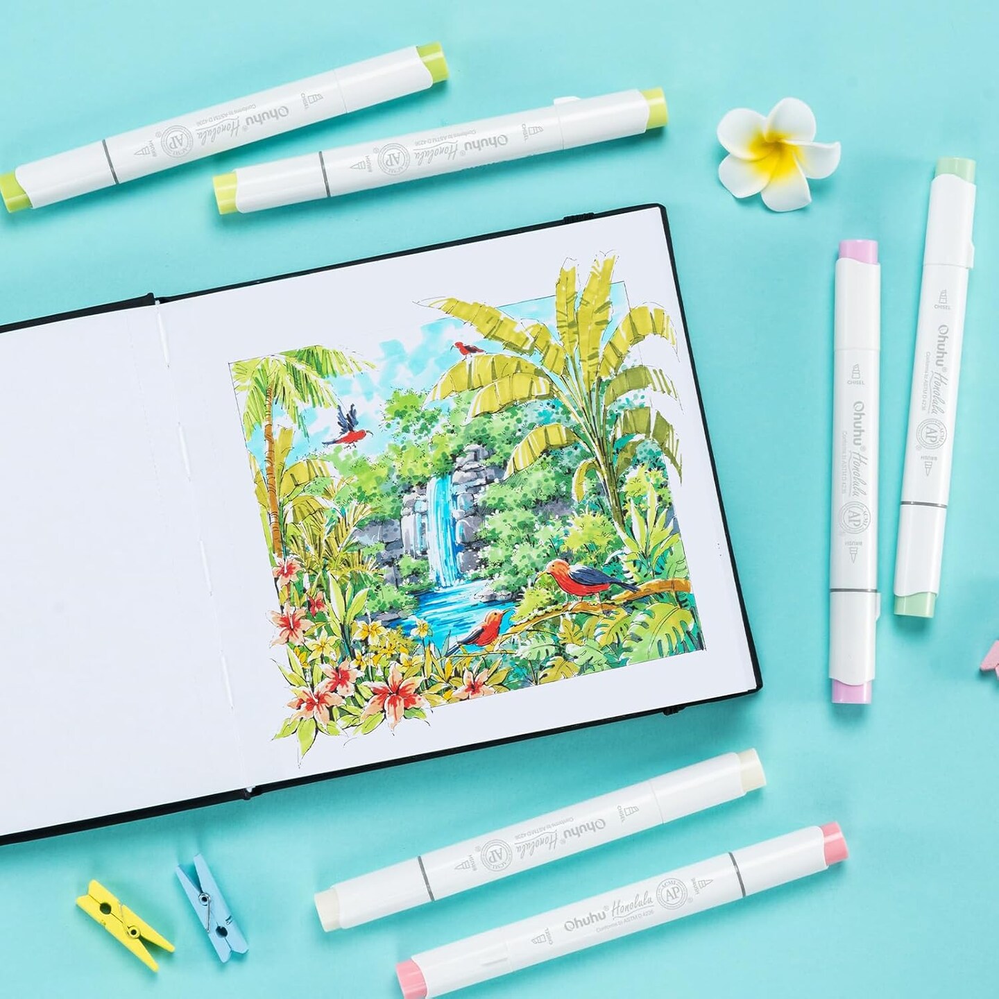 Ohuhu Double-Sided Marker Pad Art Sketchbook Bleedproof - 6.3&#x22;x6.3&#x22; Small Square Paper Size - 90 lb/150 GSM Smooth Drawing Paper - 60 Sheets/120 Pages - Hardcover Sketching Book for Alcohol Markers