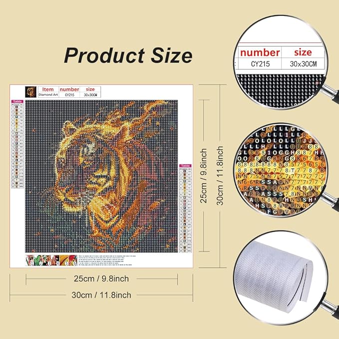 Tiger Diamond Painting Kit for Adults – 5D DIY Full Drill Round Diamond Art for Beginners, Animal Home Wall Decor Gift, 12x12 Inch