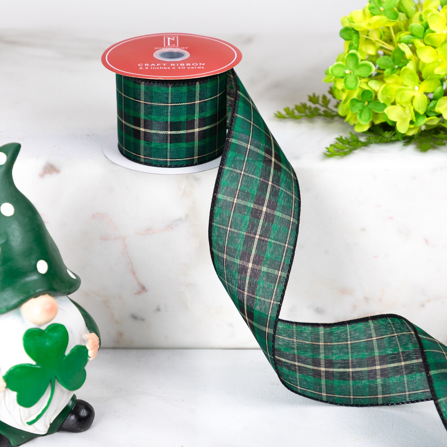 Northlight Green and Black Plaid Christmas Wired Craft Ribbon 2.5&#x22; x 10 Yards