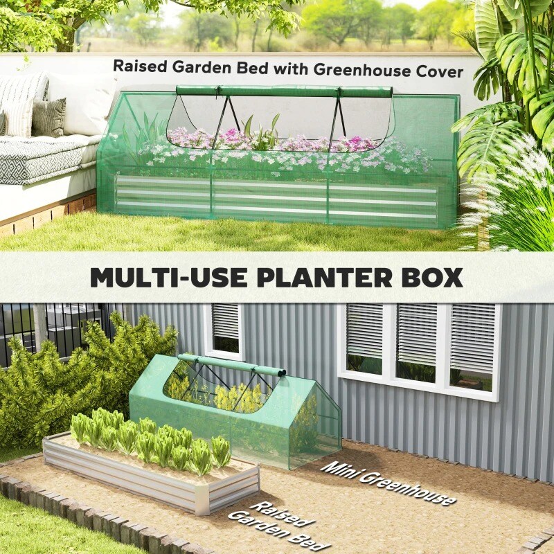 8.6ft Galvanized Raised Garden Bed with Mini Greenhouse Cover