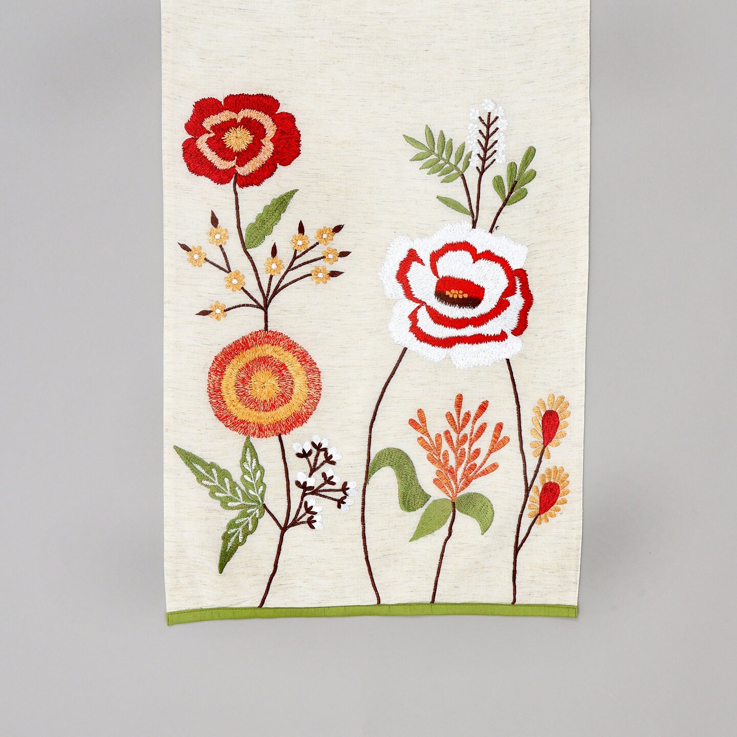 Handcrafted Slub Cotton Table Runner with Embroidery - 72”