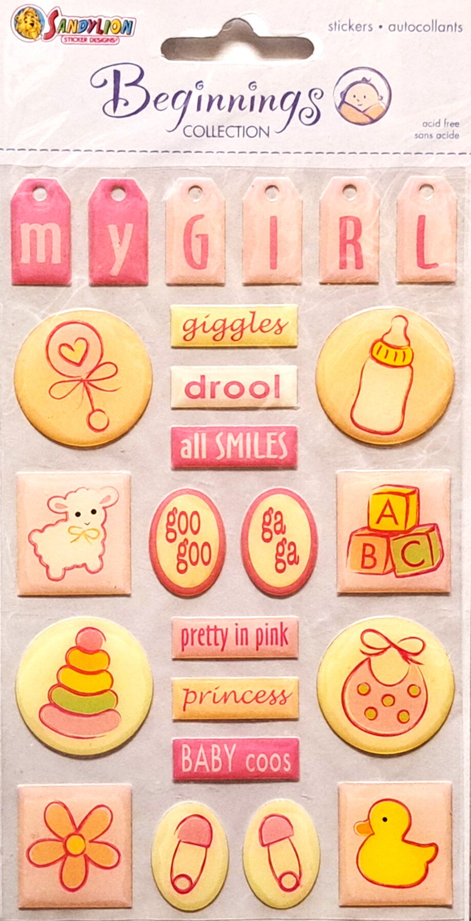 Sandylion Beginnings Baby Girl Epoxy Stickers