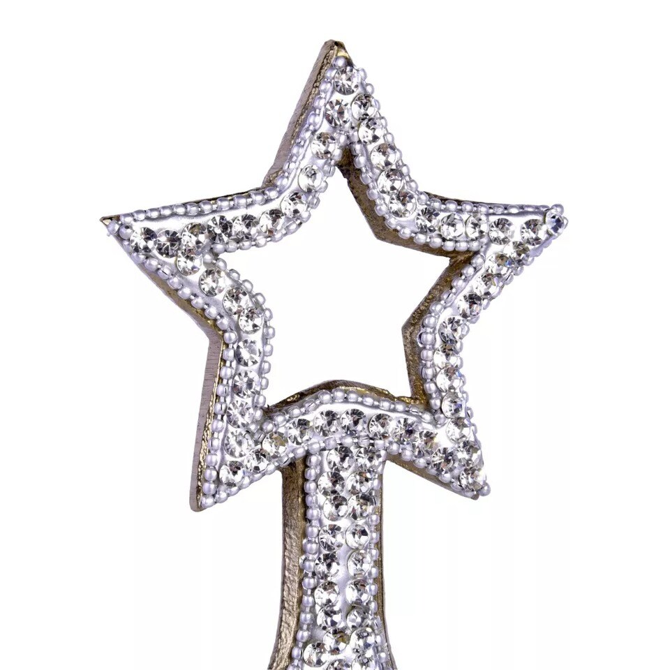 Metal Christmas Tree Candle Holder with Crystals, Tea Light Holder 14.6&#x22;, GOLD