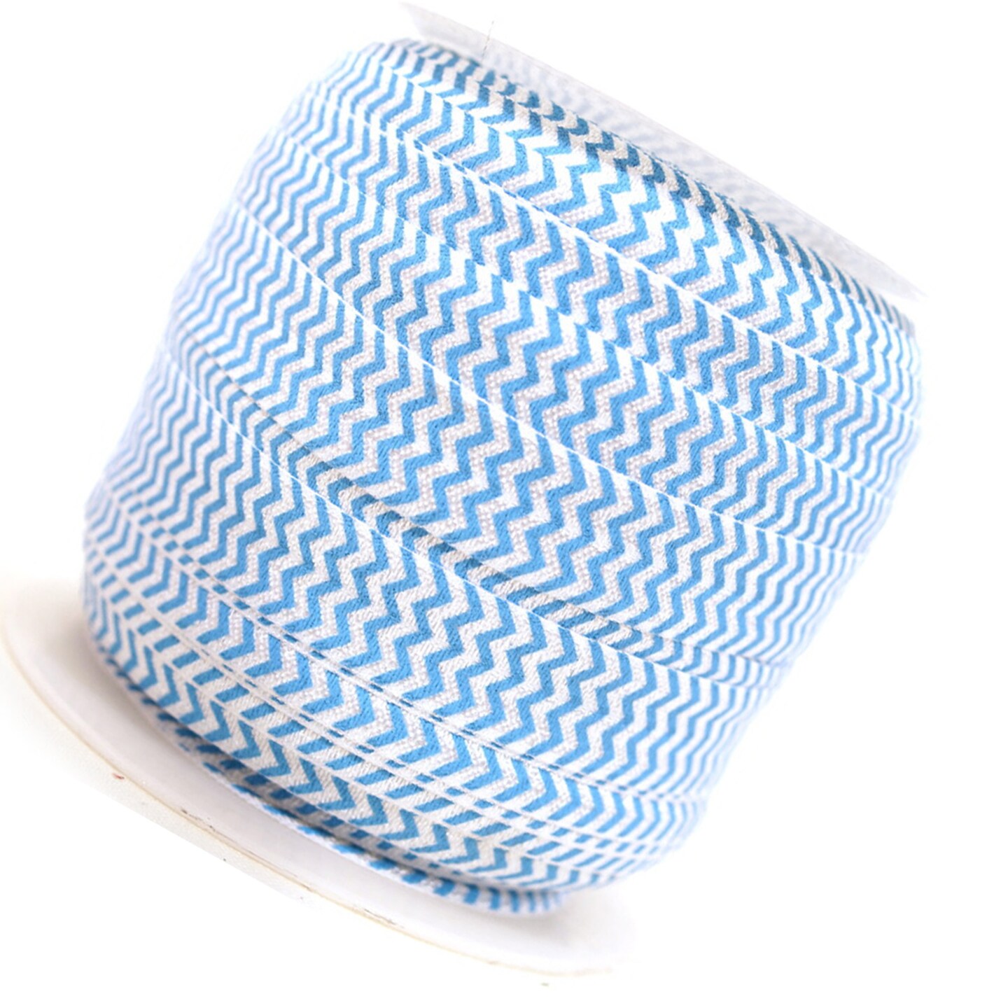 5/8 x 50 Yards Blue and White Chevron Fold Over Elastic Sewing Trim