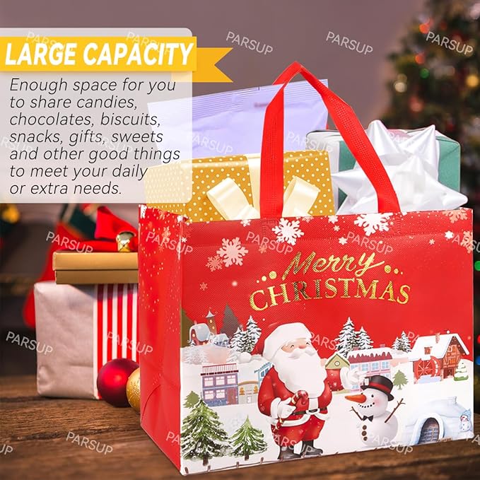 Christmas Gift Bags, BronzingChristmas Tote Bags with Handles, Christmas Treat Bags, Multifunctional Non-Woven Bags for Gifts Wrapping Shopping, Xmas Basket Party Supplies, 12.8&#x22;&#xD7;9.8&#x22;&#xD7;6.7&#x22;