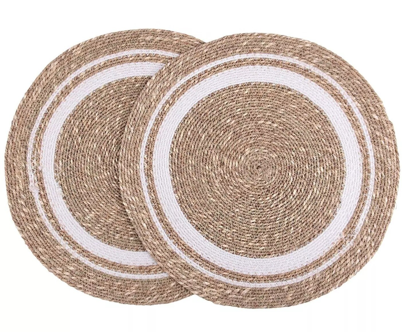2-pc 14" Natural Rattan Placemats, Seaweed Round Placemats Charger Table Mats