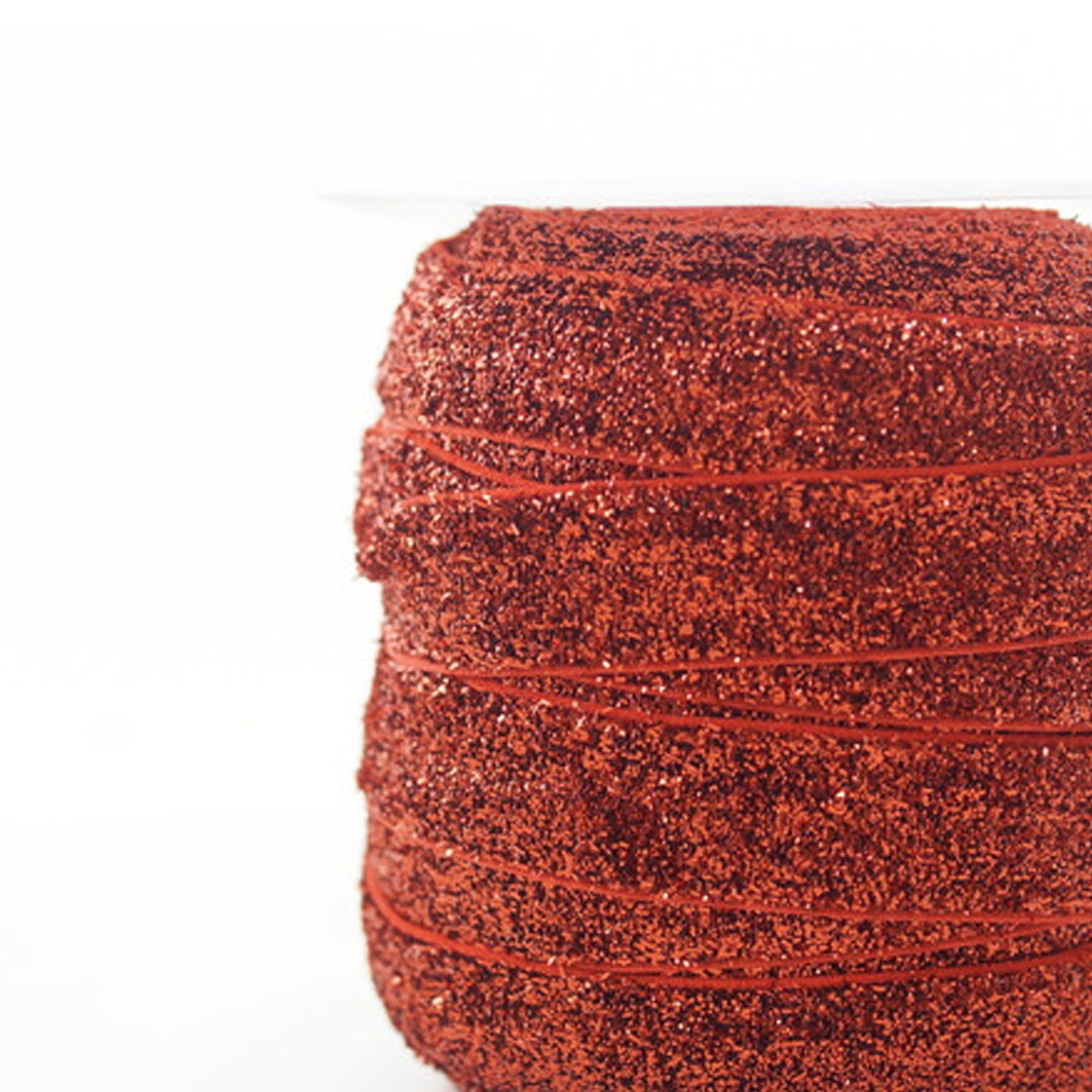 5/8&#x22; x 20 Yards Fold Over Elastic Stretch Red Glitter Trim