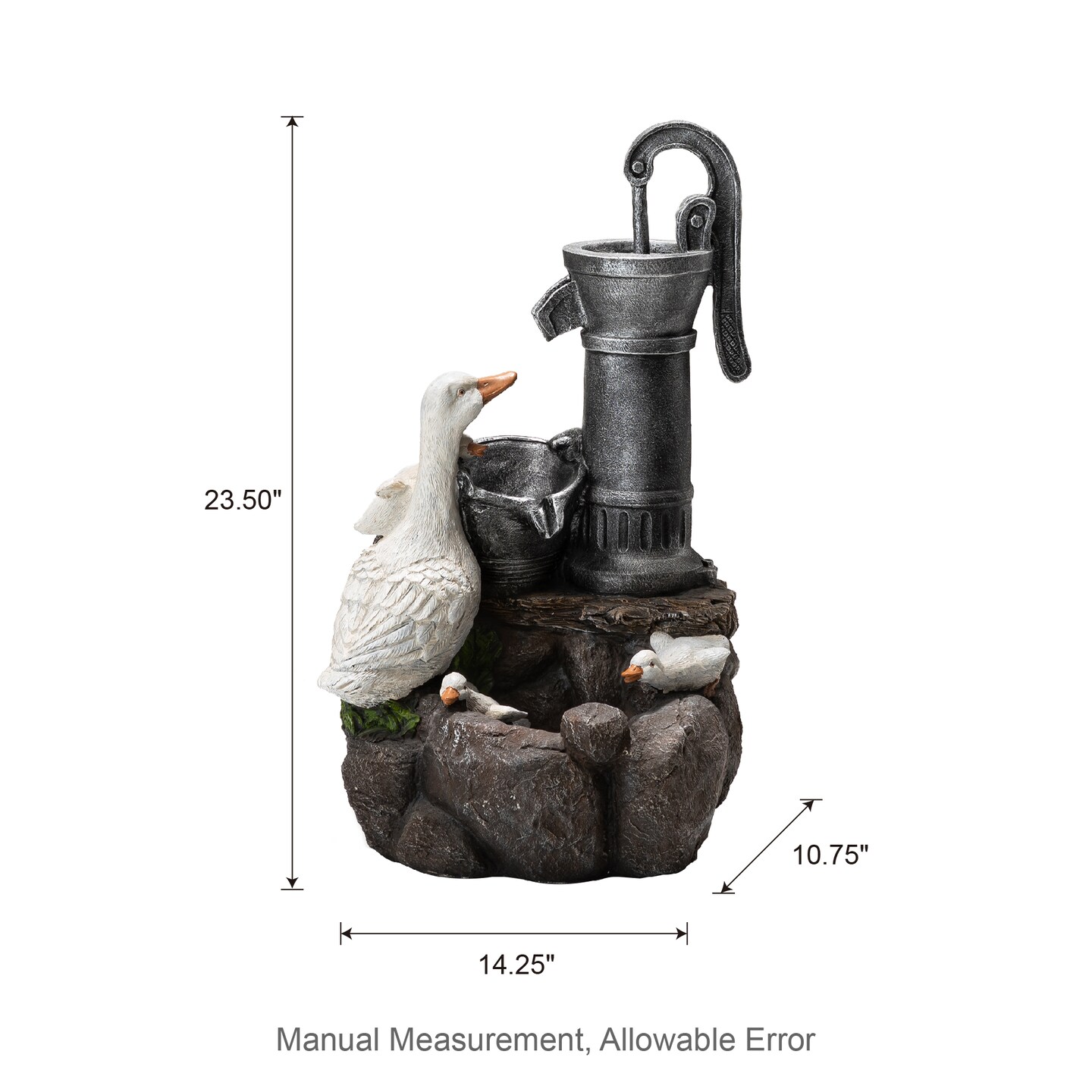 23.50&#x22;H Cute Duck Family Playing Around the Water Pump Polyresin Outdoor Fountain with Pump and LED Light