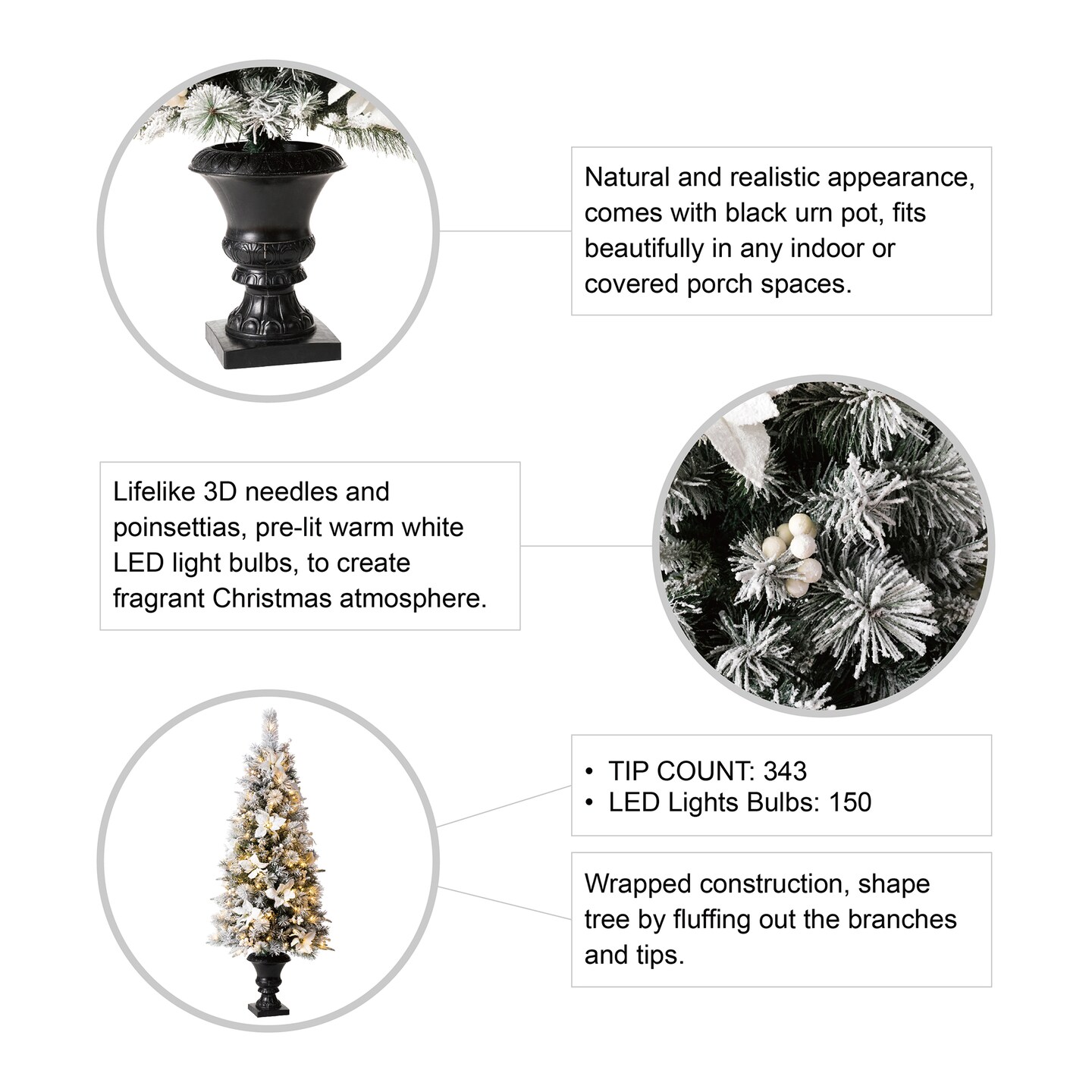 4ft/5ft Set of 2 Pre-Lit Pine Artificial Christmas Potted Porch Trees with Warm White Lights