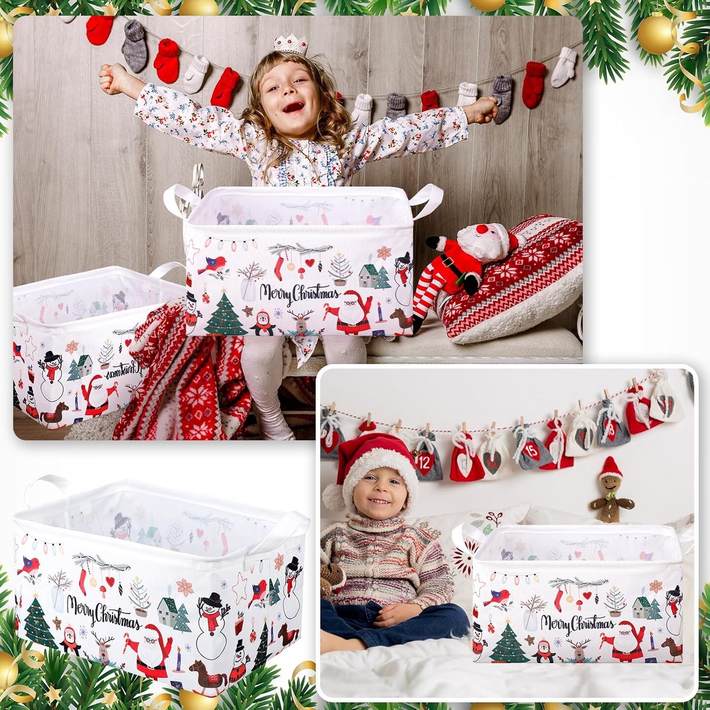 6 Pcs Large Christmas Storage Basket Foldable Christmas Gift Basket