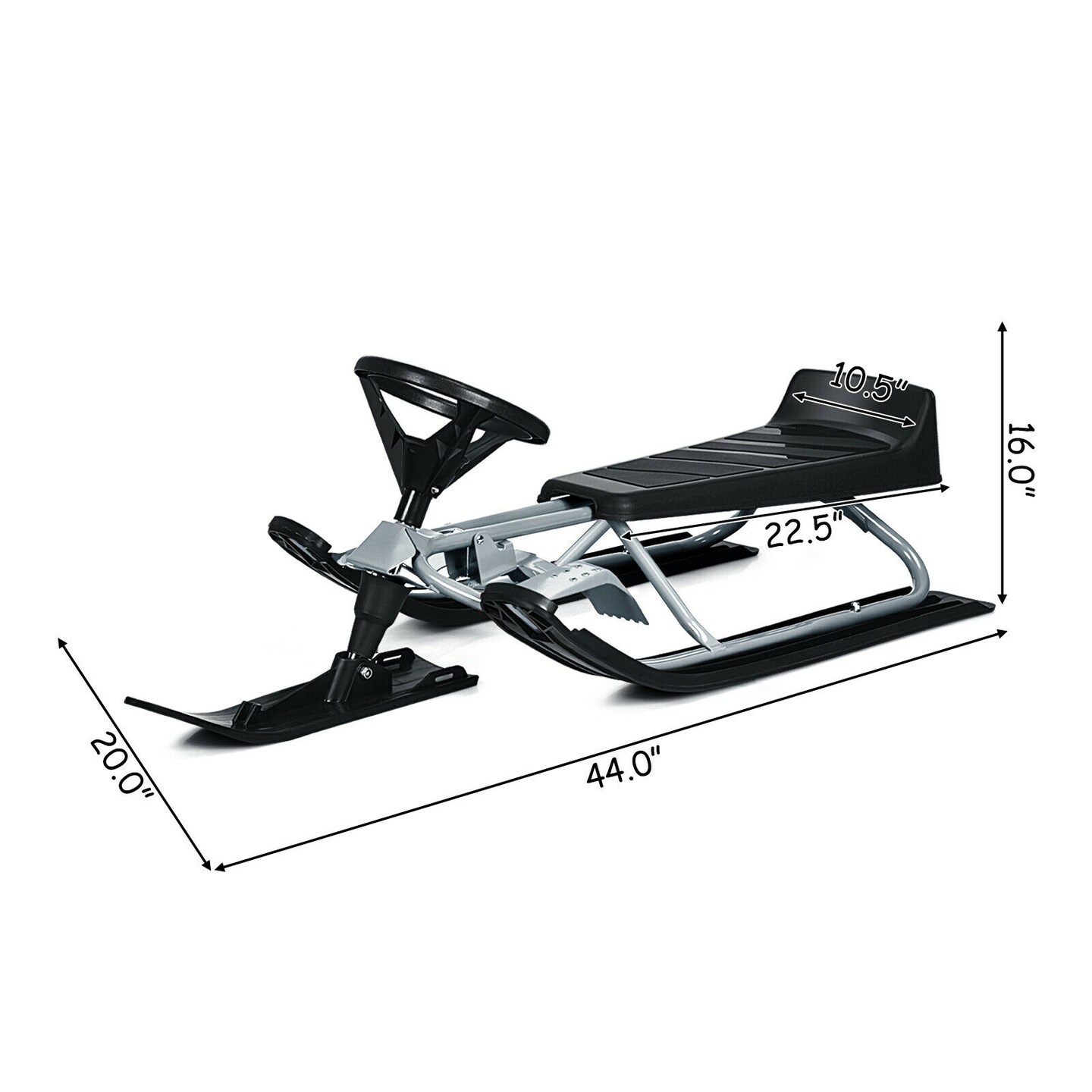 Kids Snow Sled with Steering Wheel and Double Brakes Pull Rope