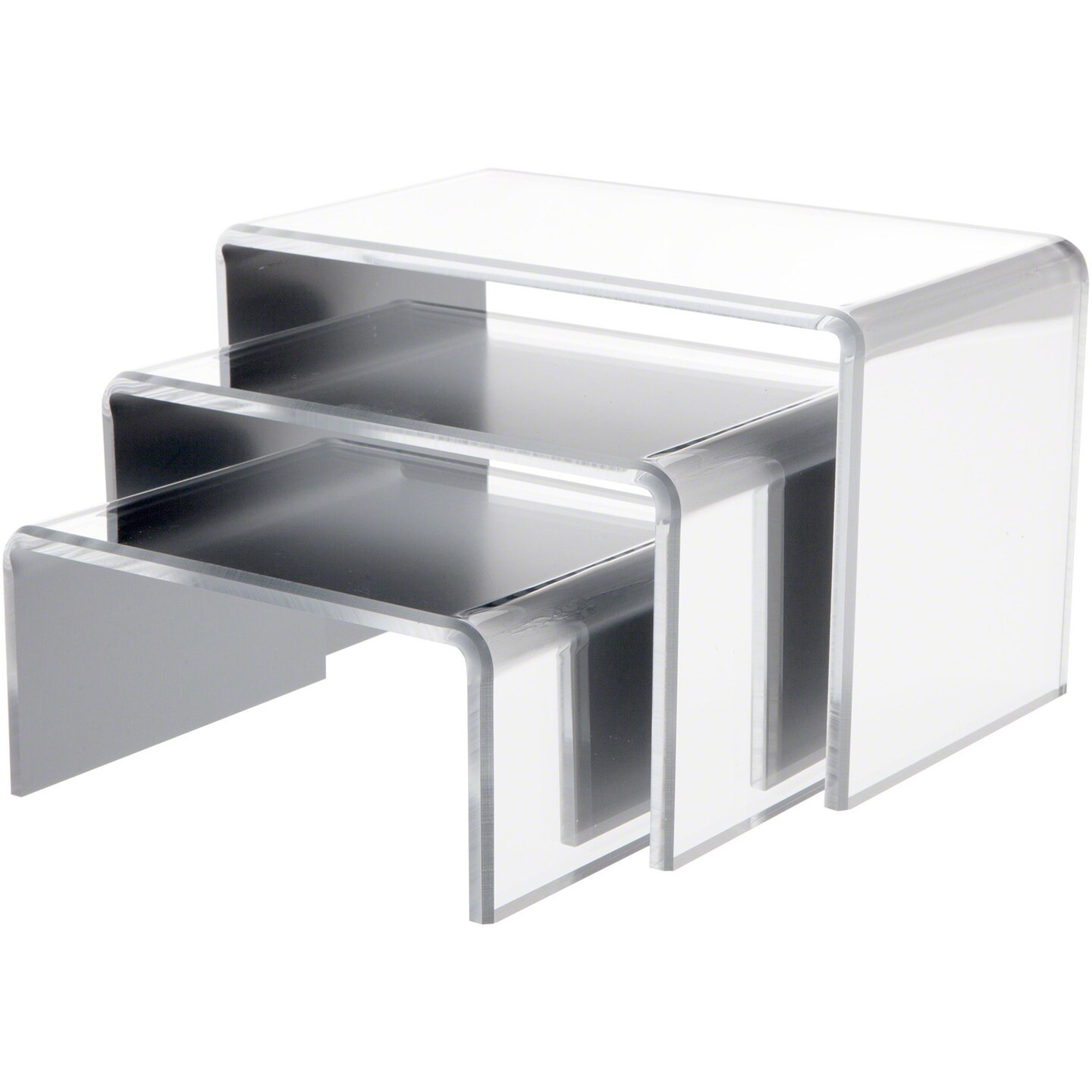 Plymor Mirrored Acrylic Rectangular Display Risers, 4&#x22; Deep Assortment Pack, Set of 3 (1/4&#x22; Thick)
