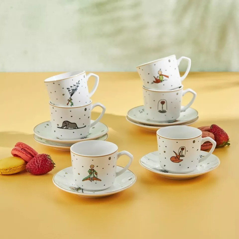 6pc LITTLE PRINCE Cup Set Porcelain Espresso Cups Demitasse Teacup Set Le Petit