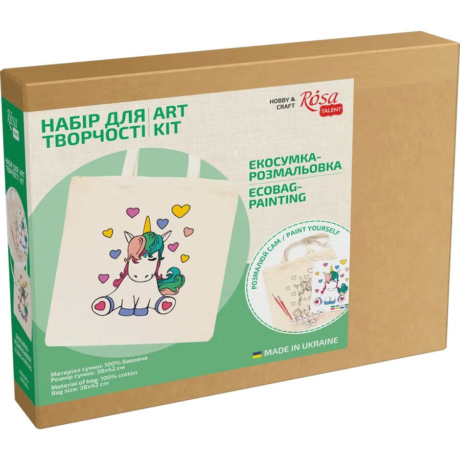 Rosa Talent Unicorn - Shopper Coloring Kit. Ecobag Painting Kit, Cotton 0.03 lb/in2, 14.96*16.54 inches.