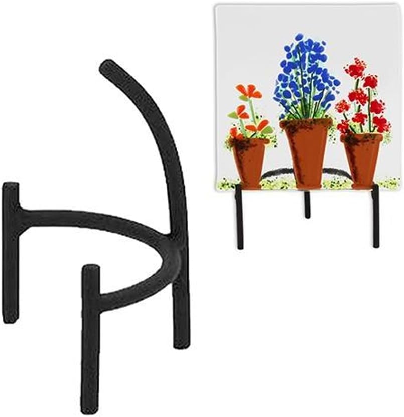 1/2 Round 4.5 Inch Art Table Display Stand, Black Matte Wrought Iron, Fused Glass Art Base, Plate Stand/Plate Holder, Panel Stand
