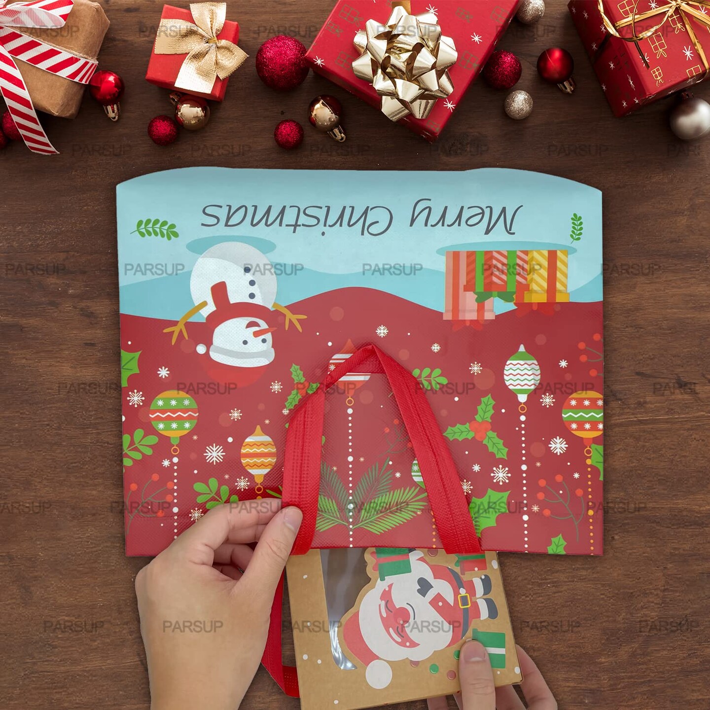 8PCS Christmas Gift Bags,Christmas Tote Bags with Handles
