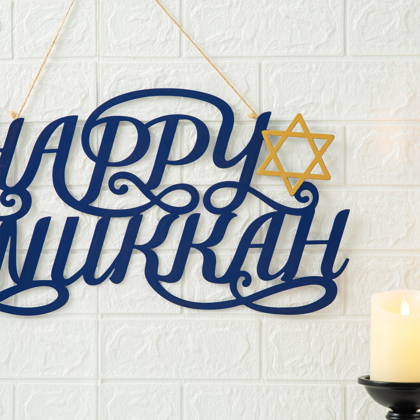 24&#x22;L Metal &#x22;HAPPY Hanukkah&#x22; Wall Decor