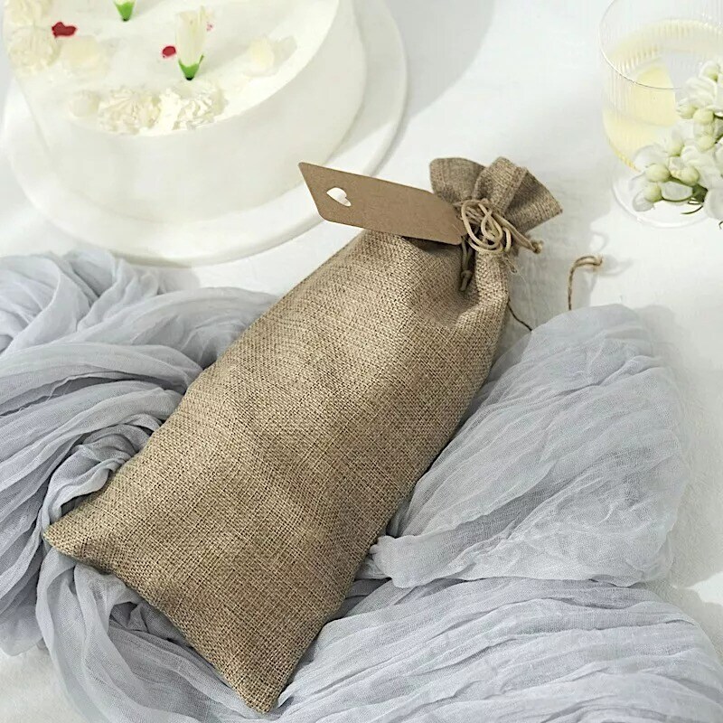 10 pcs 6&#x22;x14&#x22; Natural Faux Burlap Polyester Favor Bags Wedding Party Decorations