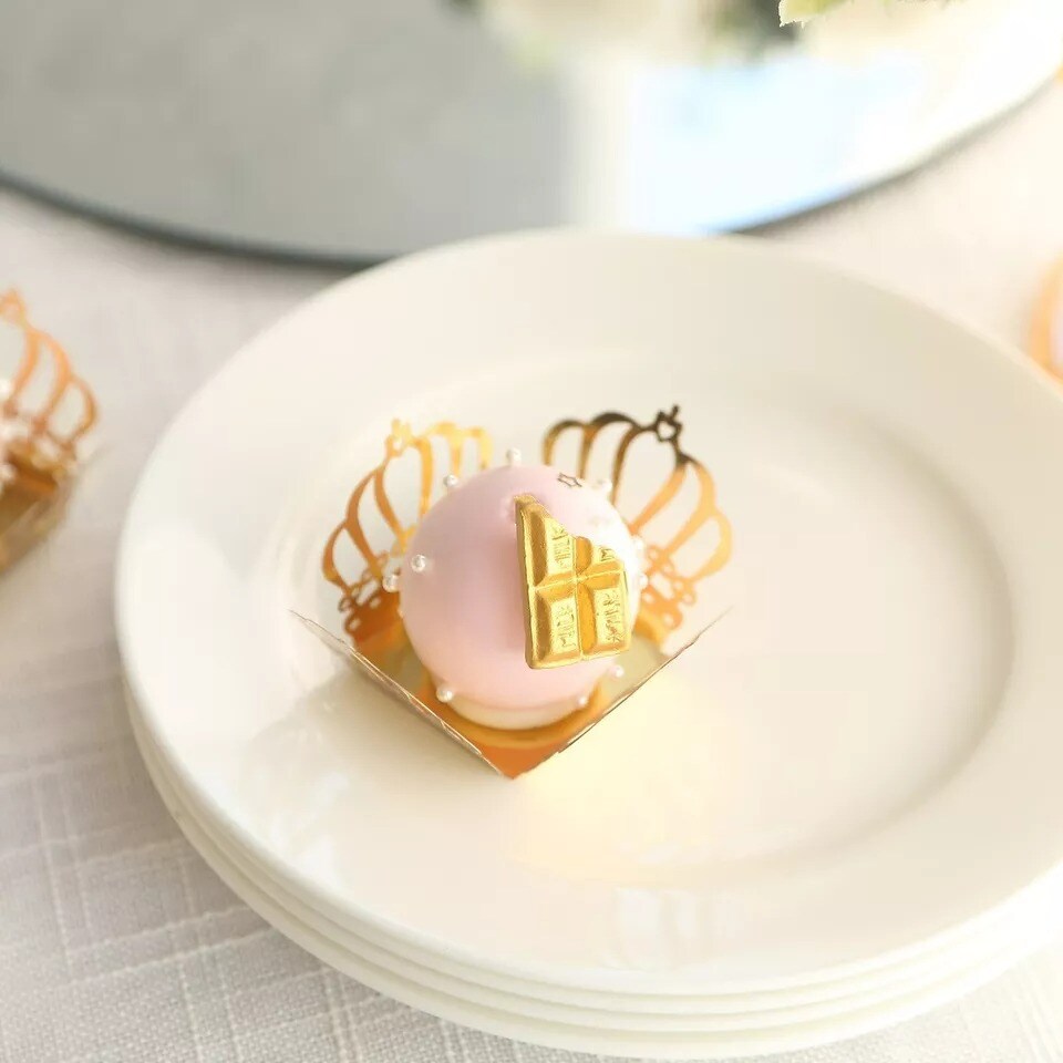 Gold 50 Metallic 4&#x22; Crown Mini Square Paper Cupcake Dessert Liners Party Events
