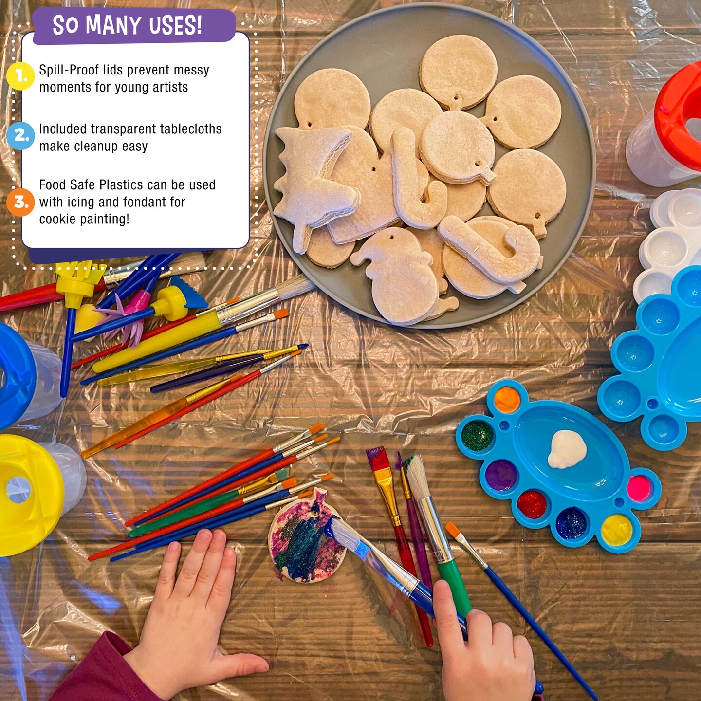 U.S. Art Supply 40-Piece Children&#x27;s Art Painting Supplies and Accessories Kit - 25 Brushes, 4 No-Spill Paint Cups, 6 Palettes, 2 Kids Smocks, 3 Cloths