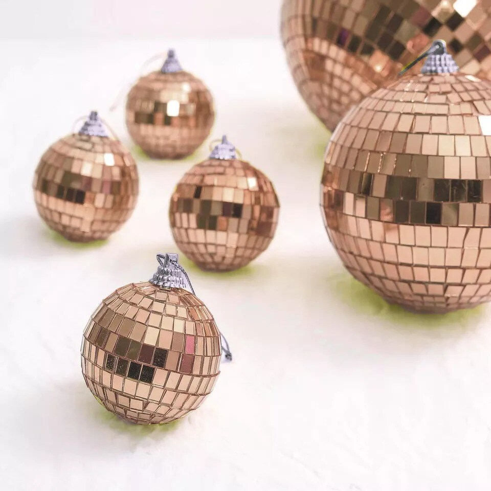 6 pcs 2" wide Rose Gold Glass Mirror Disco Balls Ornaments Wedding Decorations