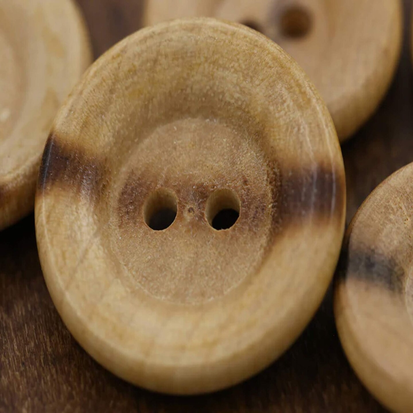 12 Pieces Wooden Burnt Center Flat Buttons Two Hole Wood Shop 23mm 15/16" Large Size