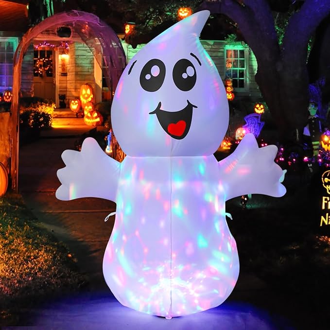 GOOSH 5 FT Halloween Inflatable Ghost Outdoor Decoration with Magic Light and Built-in LEDs