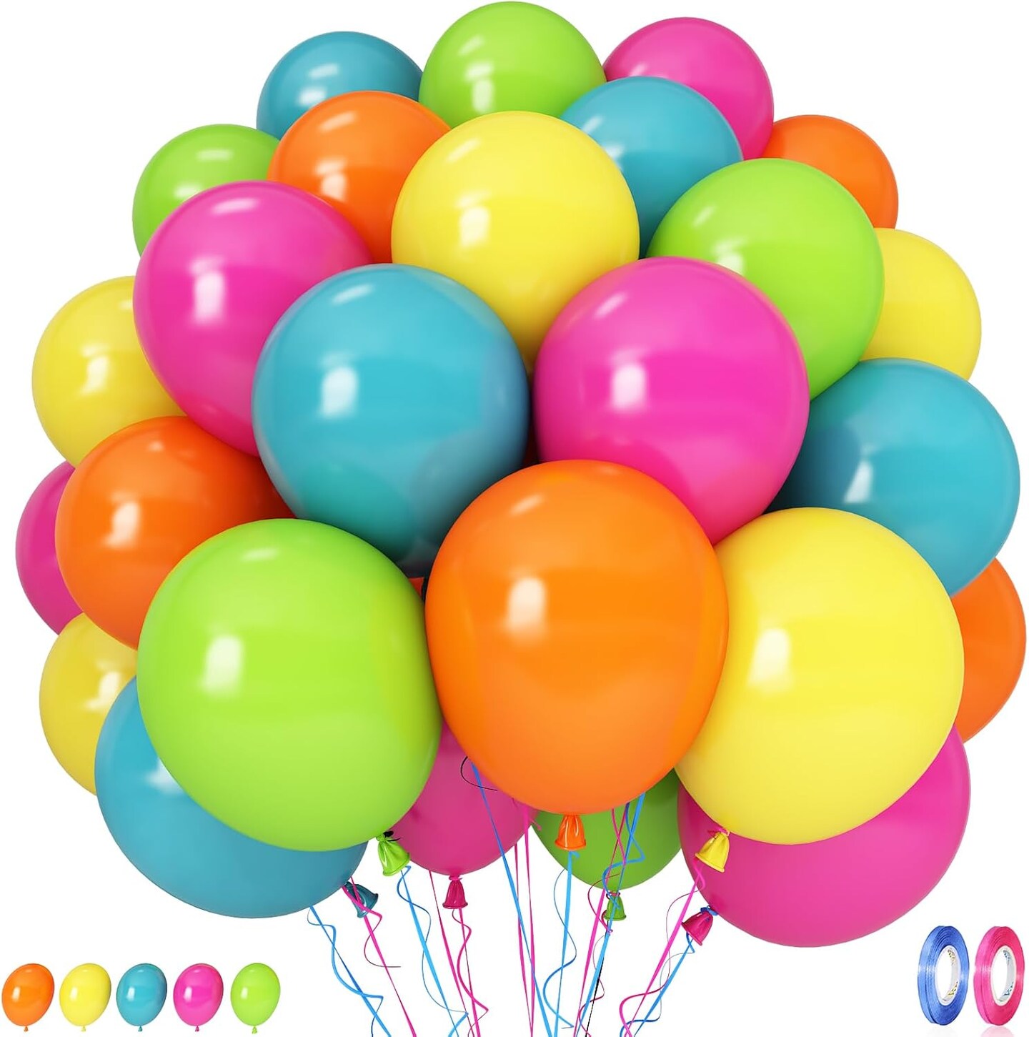 Pack of 60, 12 Inch Hawaiian Party Balloons Set (Hot Pink Orange Blue Green)