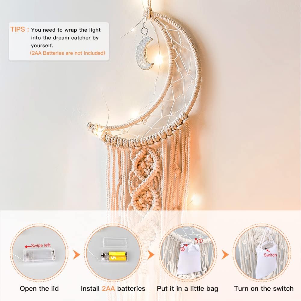 Boho Macrame Woven Wall Hanging (Star and Moon-white)