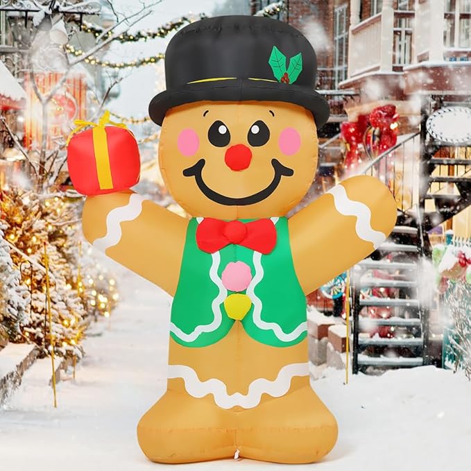 GOOSH 5 FT Christmas Inflatables Gingerbread Man with Built-in LEDs