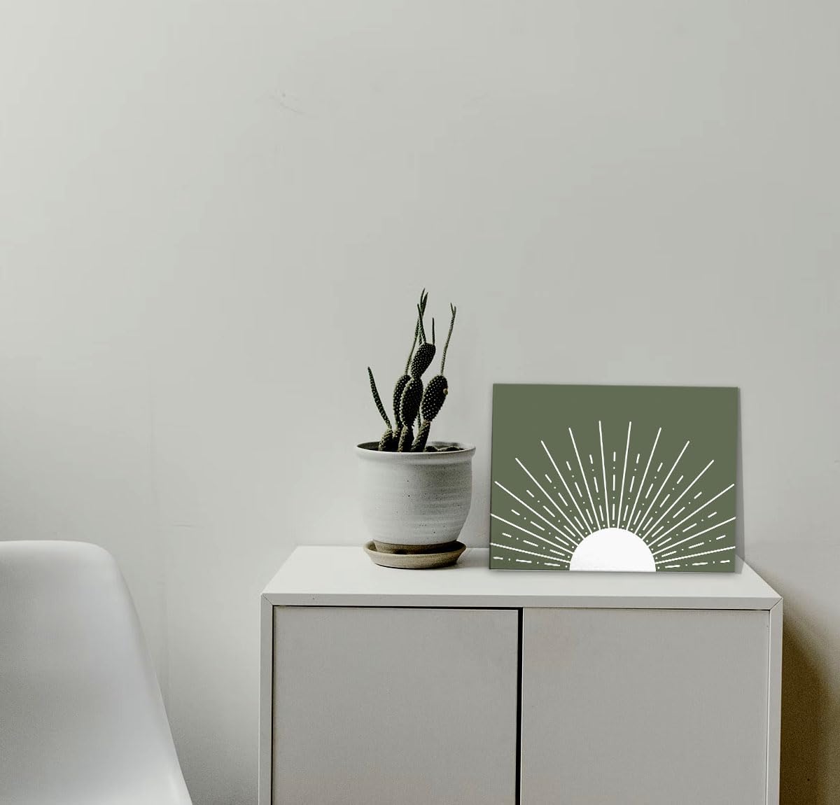 Abstract Boho Sage Green Framed Canvas Wall Art Decor 11x14 Inches (Green)