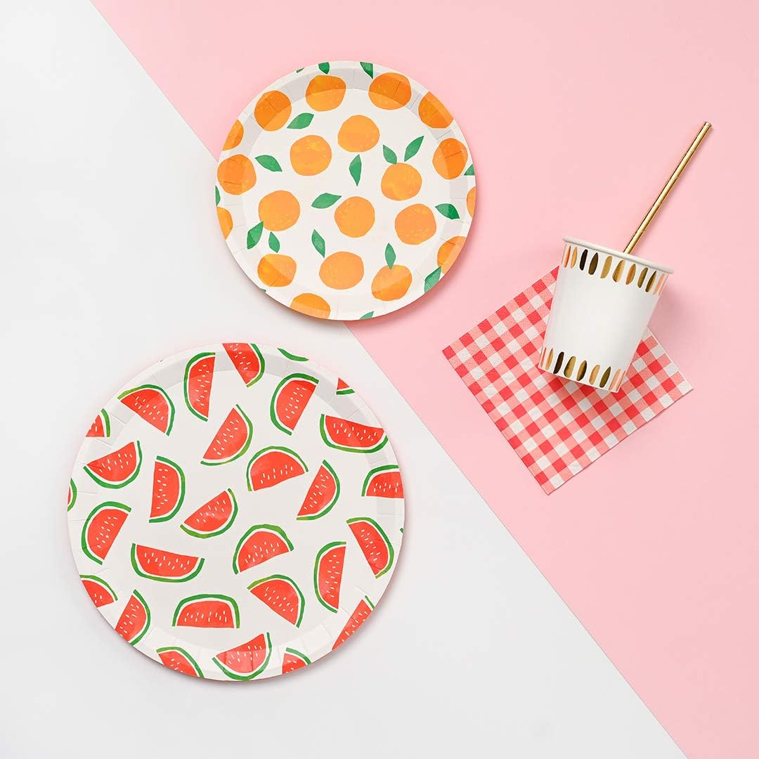 Fruit Paper Plates (Set of 10 Small Plates) 7.25” Cute Paper Plates | 2 of Each Design (Fruit Punch Plates)