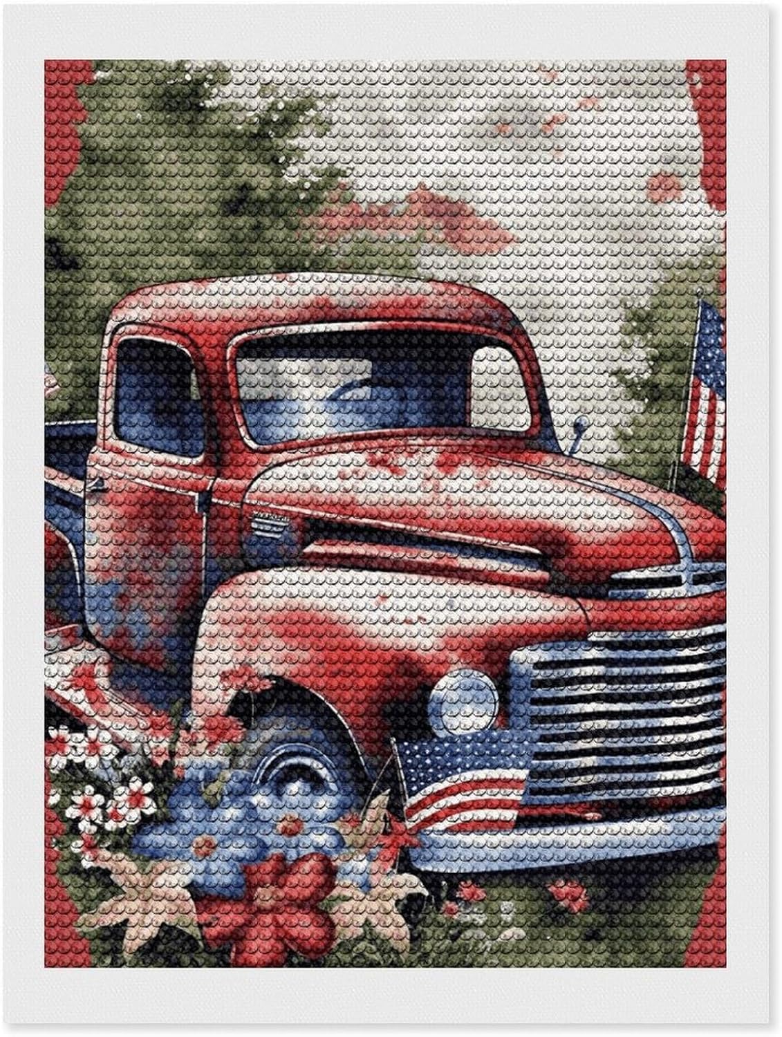 4th Of July Patriotic Old Red Truck 5D Diamond Art Kits for Adults