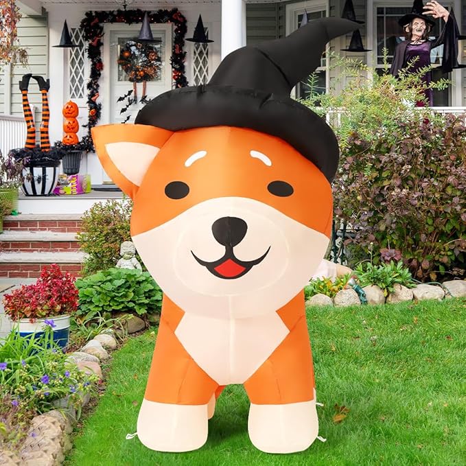 GOOSH 4 FT Halloween Inflatables Wizard Shiba Inu Dog with Built-in LEDs
