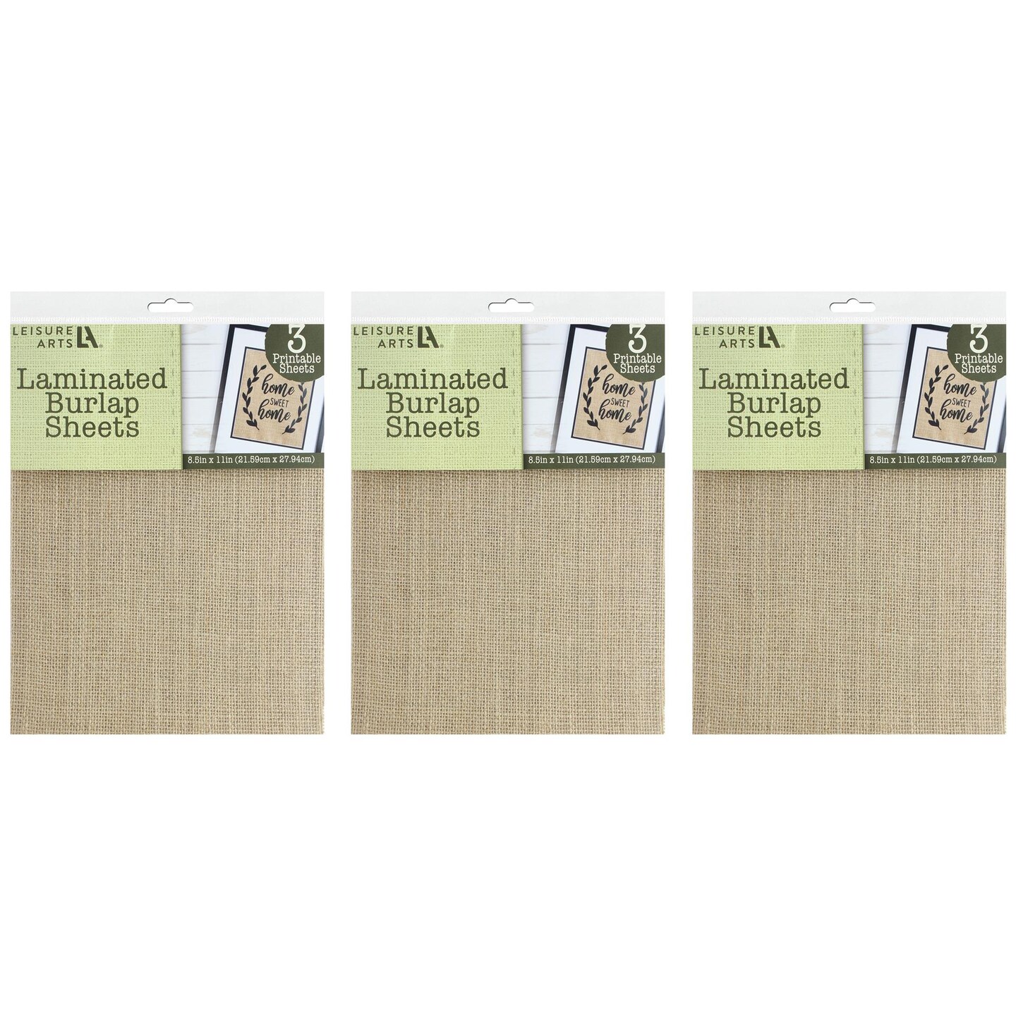 Essentials By Leisure Arts Bundle Jute Burlap Sheet Laminated 8.5"X 11" Natural, 3Pk Of 3Pc - Durable Burlap Paper For Crafts, Diy Projects, And Rustic Décor - Versatile Laminated Sheet Pack