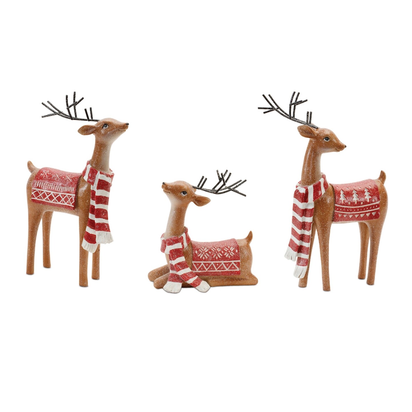 Melrose Nordic Deer Christmas Figurines - 8.5" - Brown and Red - Set of 2