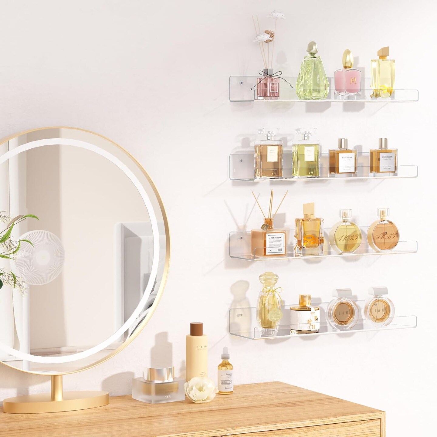 6 Pack Acrylic Shelves for Wall Storage, 15&#x22; x 4&#x201C; Floating Bookshelves for Kids, Display Shelf Organizer for Bathroom, Bedroom, Living Room, Kitchen, Room Decor, Clear