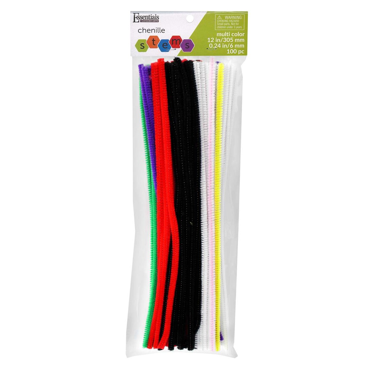 Essentials By Leisure Arts Chenille Stems Multi, 12 Inch 6mm, Bendable Craft Pipe Cleaners for DIY Projects, Dolls, Ornaments, Jewelry, and Decorations, 100 Pack