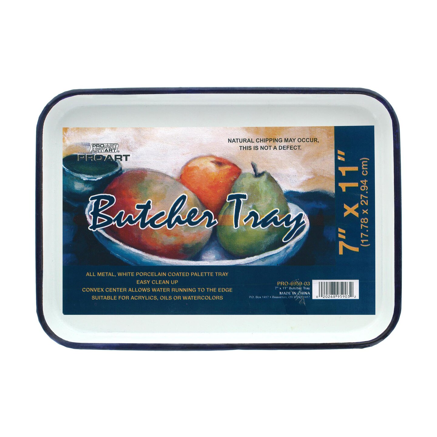 Pro Art Palette Metal Butcher Tray, 7.5&#x22;x11&#x22; - Enamel Tray, Ceramic Palette, Watercolor Enamelware Tray for Oils, Acrylics, Watercolor, and Professional Face Painting