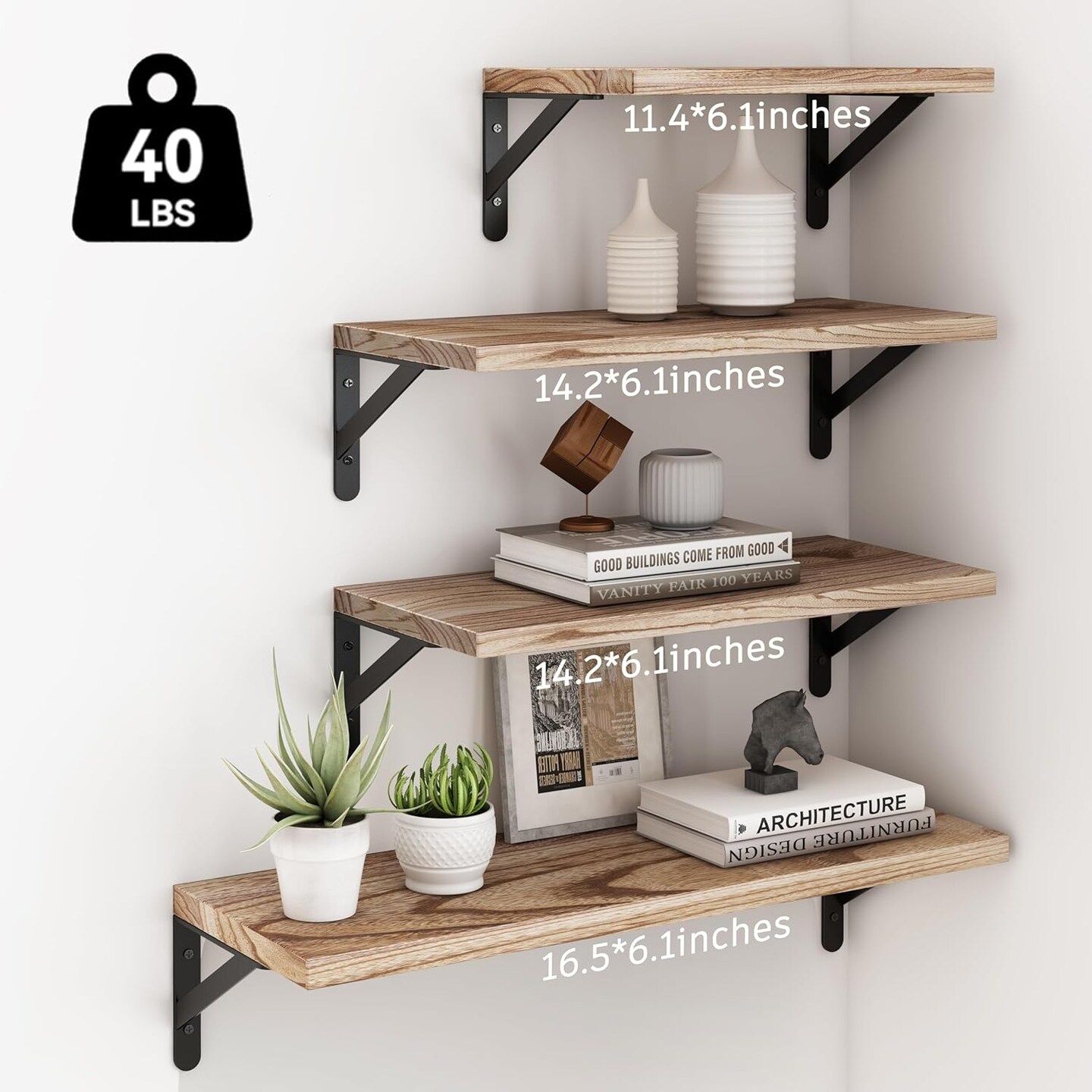 Floating Shelves for Wall Different Sizes Farmhouse Wall Shelf for Bedroom, Bathroom Shelves for Storage, Hanging Shelves for Living Room, Wood Floating Shelf for Kitchen Decor(Set of 4)