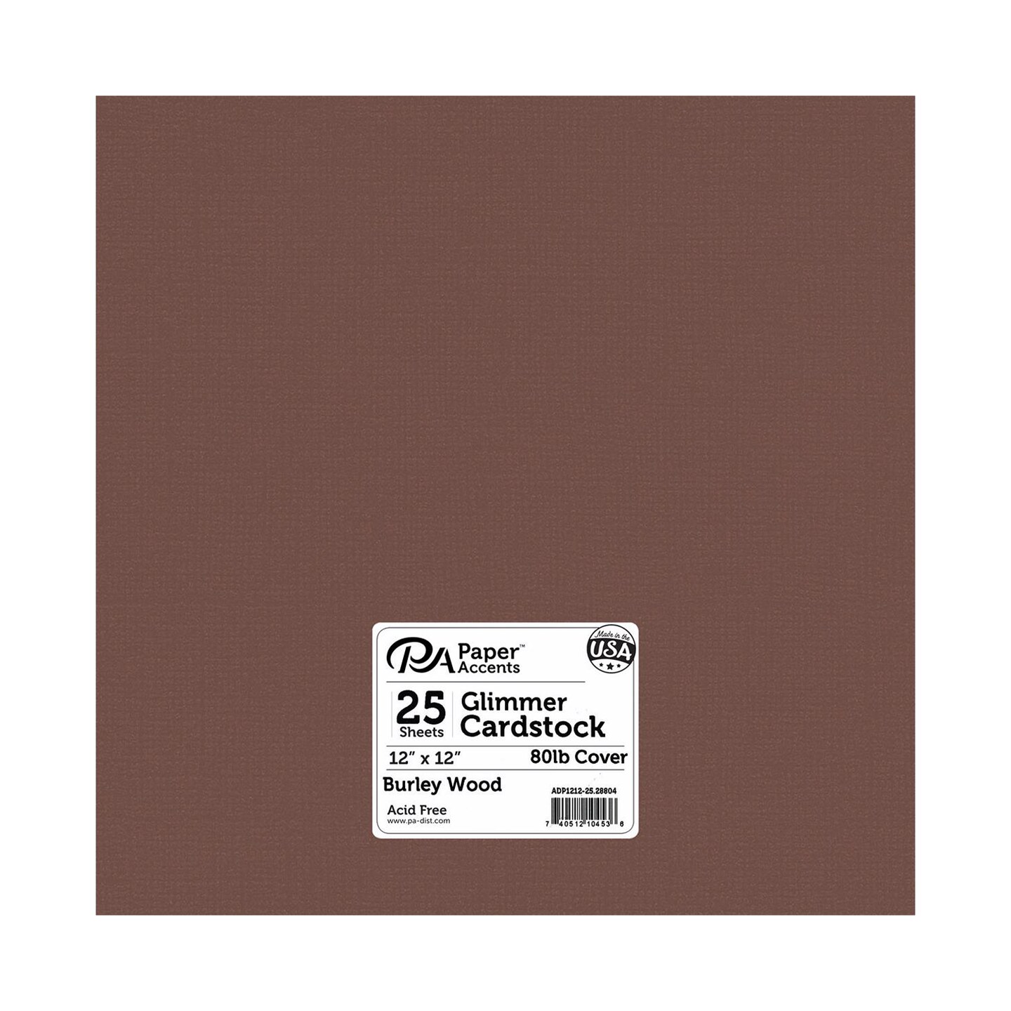 PA Paper Accents Glimmer Cardstock 12&#x22; x 12&#x22; Burley Wood, 80lb colored cardstock paper for card making, scrapbooking, printing, quilling and crafts, 25 piece pack