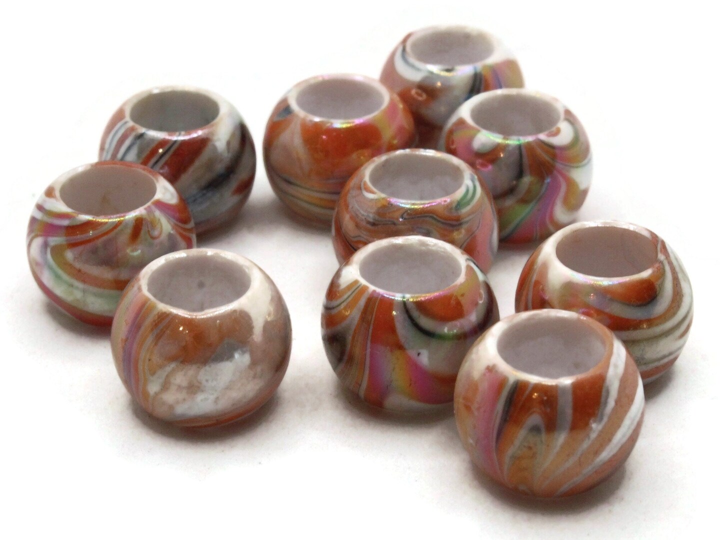 10 17mm Large Hole Macrame Orange Marbleized Round Plastic Beads