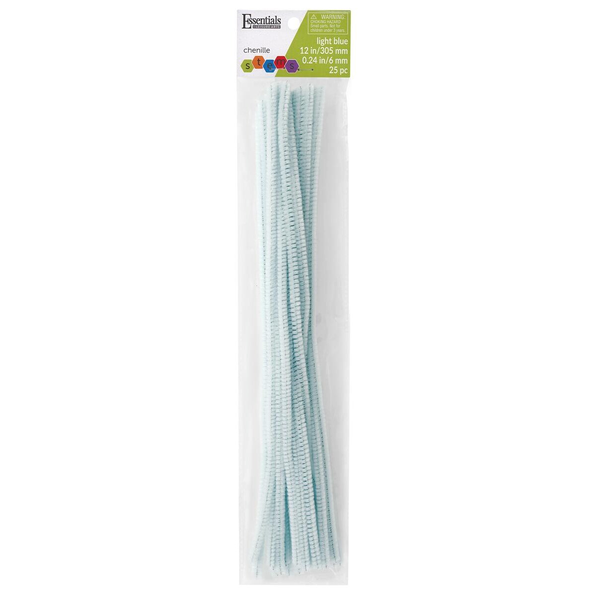 Essentials By Leisure Arts Chenille Stems Light Ice Blue 12&#x22; 6Mm 25Pc - Versatile Pipe Cleaners For Crafts, Diy Projects, And Decorations - Bright, Flexible Craft Pipe Cleaners
