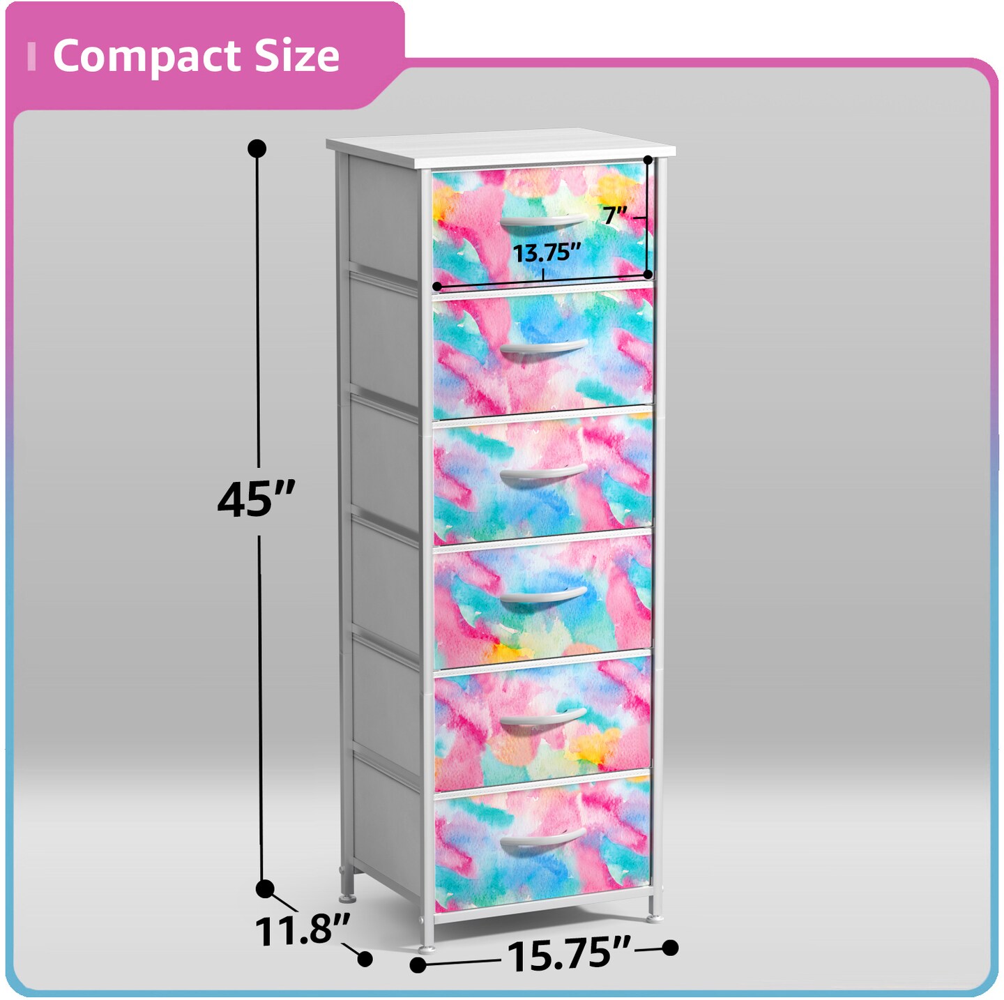 Sorbus 6 Drawers Tall Dresser with Steel Frame, Wood Top &#x26; Easy Pull Foldable Fabric Bins