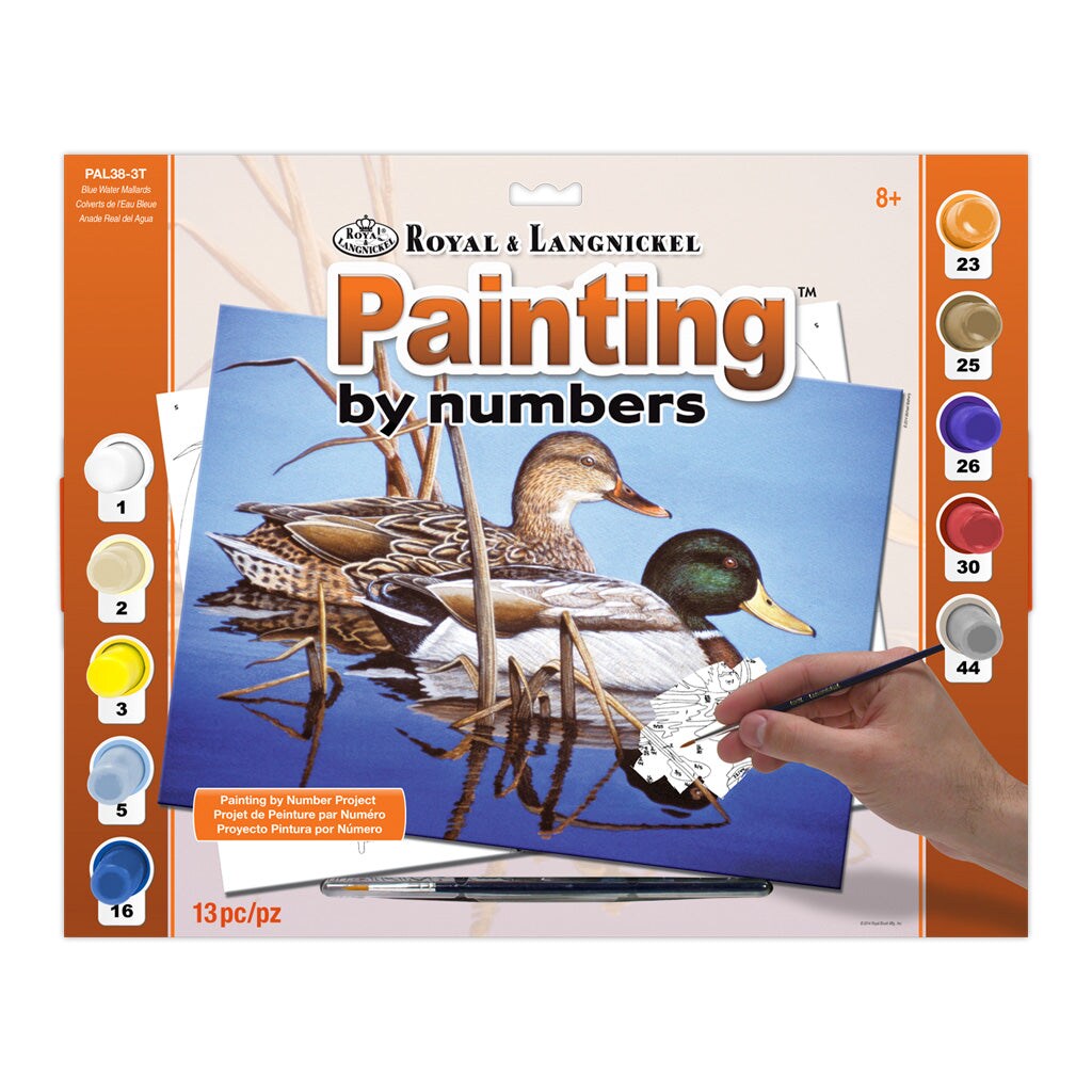 PAL38 | Painting by numbers&#x2122; 13pc 11.25&#x22; x 13.375&#x22; Blue Water Mallards Painting Project