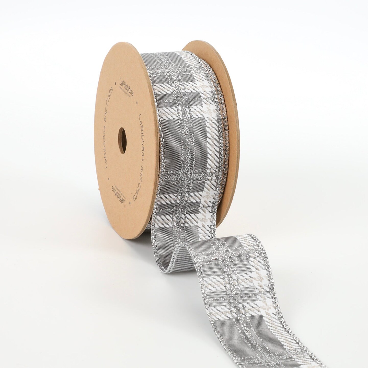 LaRibbons 1 1/2&#x22; Wired Ribbon | &#x22;Metallic Check&#x22; Grey/Multi | 10 Yard Roll